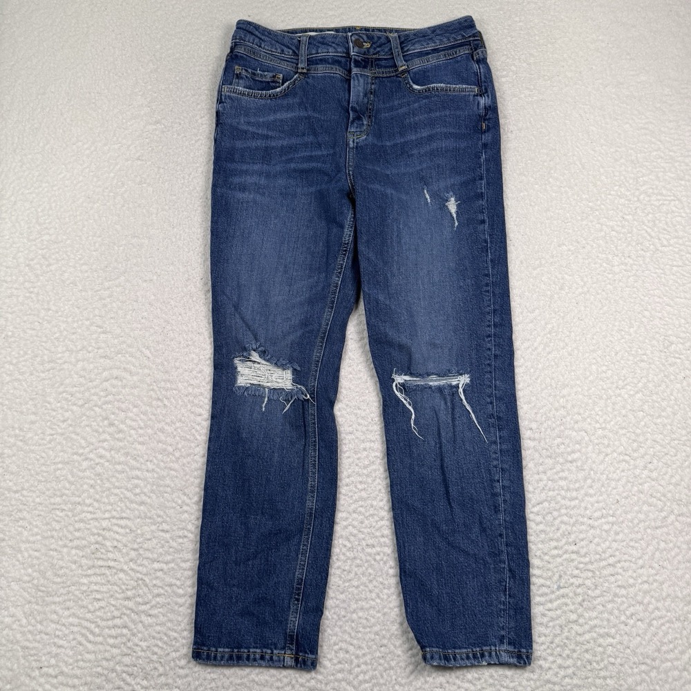 Pilcro Jeans Womens 29 Slim Straight Cropped Distressed Stretch Blue Denim 29x26